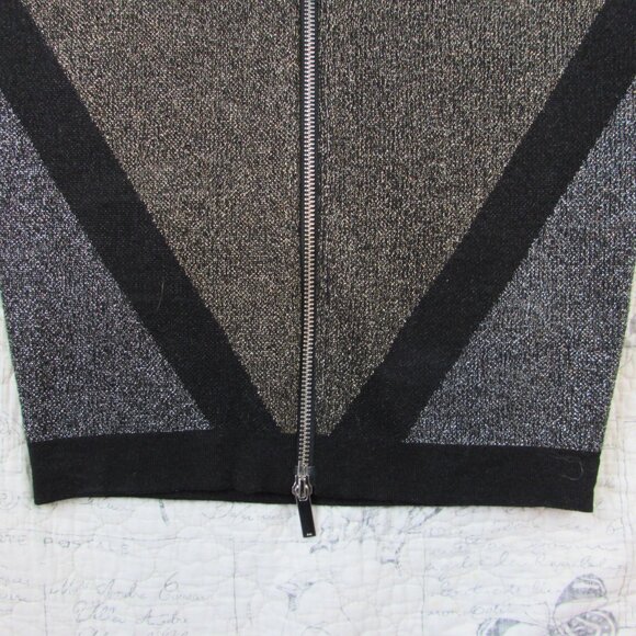 Karen Millen Metallic Bandage Knit Bodycon Dress Front Zip Gold Black UK S 4-6 - Picture 5 of 16